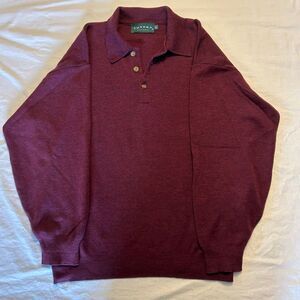 Burgundy Tundra Canada Long Sleeve Sweater Polo XL: 100% Virgin Merino Wool
